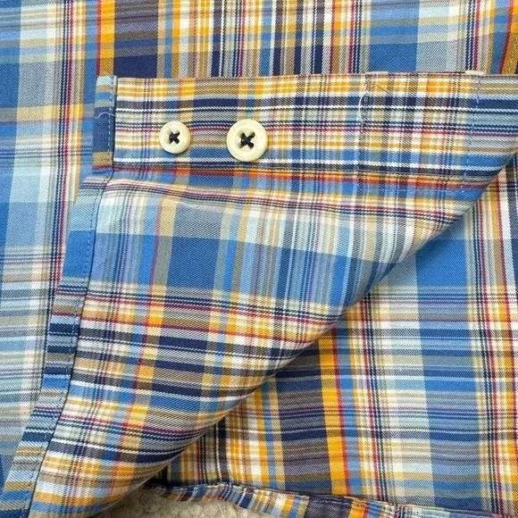 Peter Millar Men’s Shirt Blue Brown Plaid Cotton Button Up Long Sleeves Size XL - Picture 7 of 7
